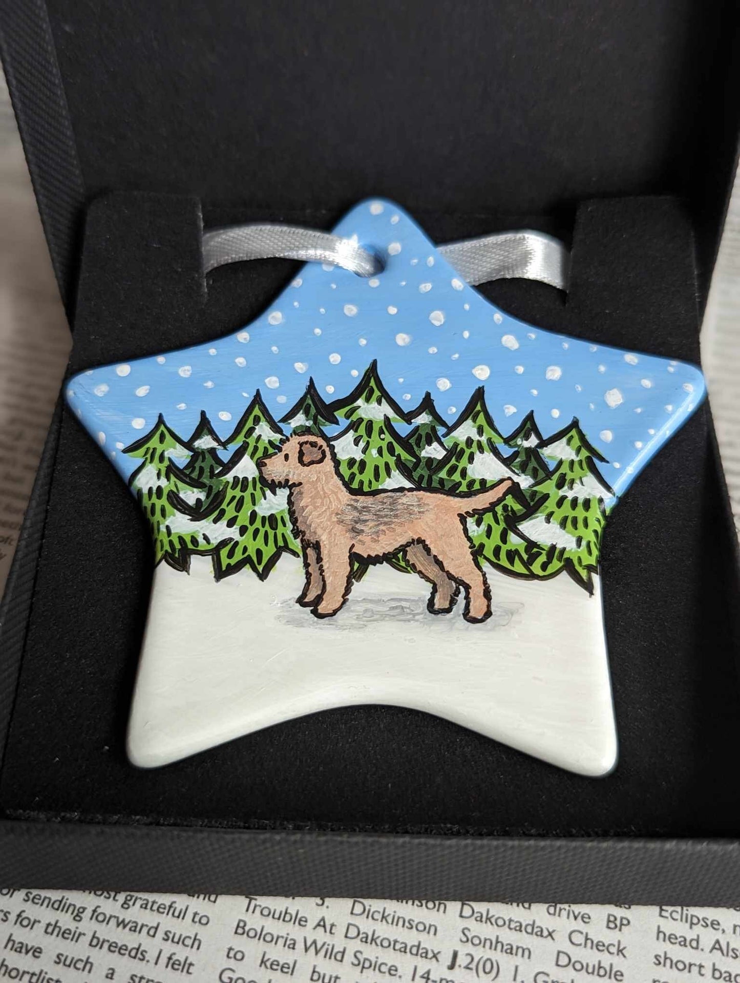 Border Terrier Hand-Painted Ceramic Hanging Christmas Decoration | Ornament | One-of-a-Kind | Dog | Personalisable