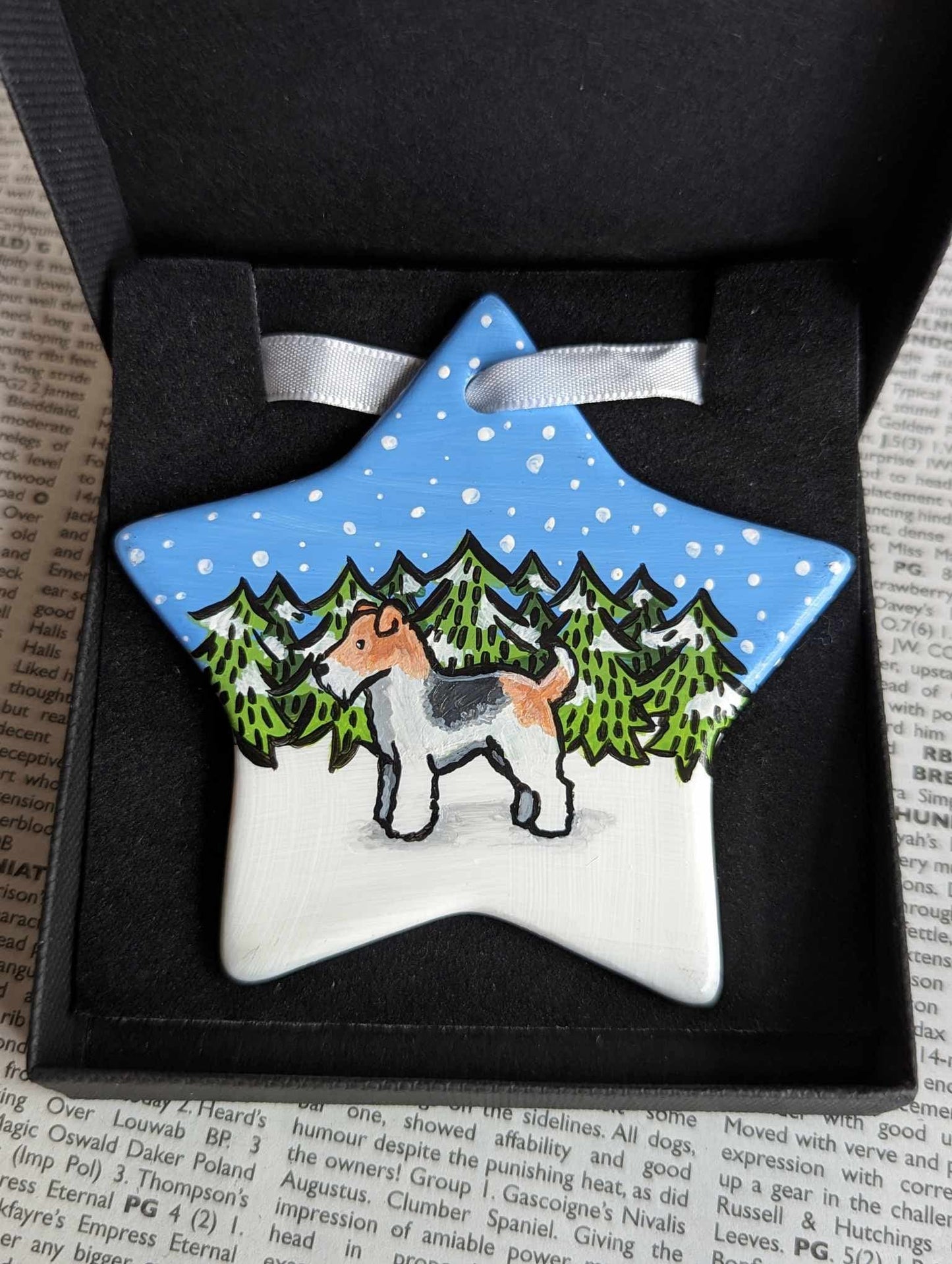 Wire Fox Terrier Hand-Painted Ceramic Hanging Christmas Decoration | Ornament | One-of-a-Kind | Dog | Personalisable | WFT | Foxy | Foxie