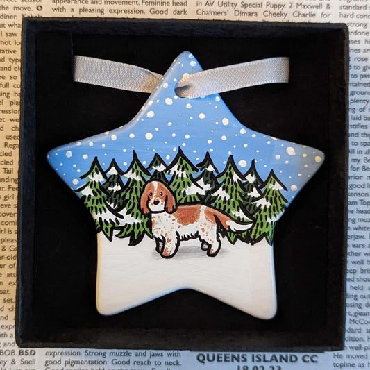 Spaniel Hand-Painted Ceramic Hanging Star Christmas Decoration | Ornament | One-of-a-Kind | Dog | Personalisable | Cocker | Welsh Springer