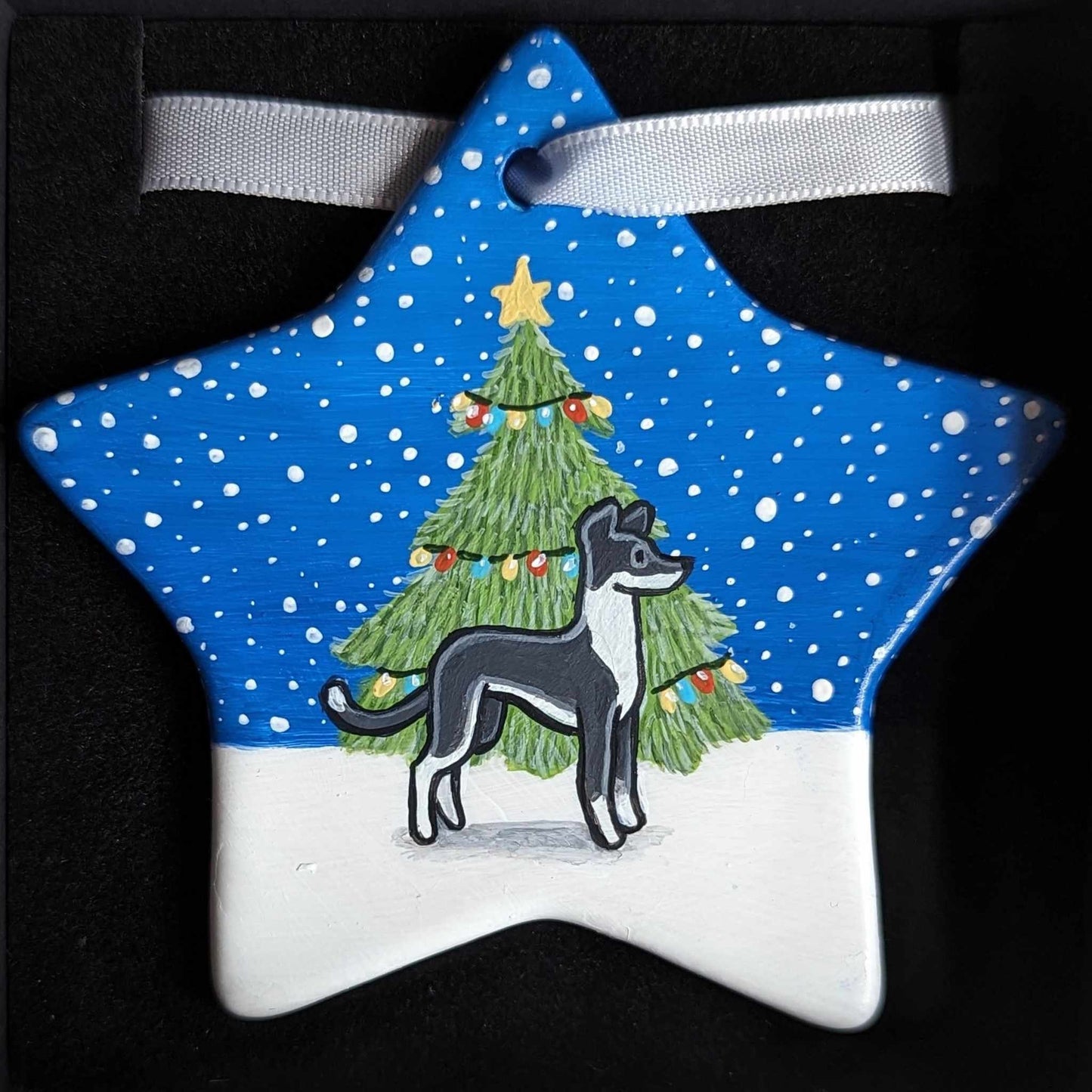 Sighthound Hand-Painted Ceramic Hanging Christmas Decoration | Ornament | One-of-a-Kind | Personalisable | Lurcher | Greyhound | Whippet