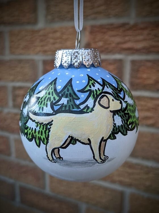 Labrador Hand Painted Dog Christmas Bauble | Ornament | One-of-a-Kind | Personalisable | Lab | Golden | Retriever | Yellow