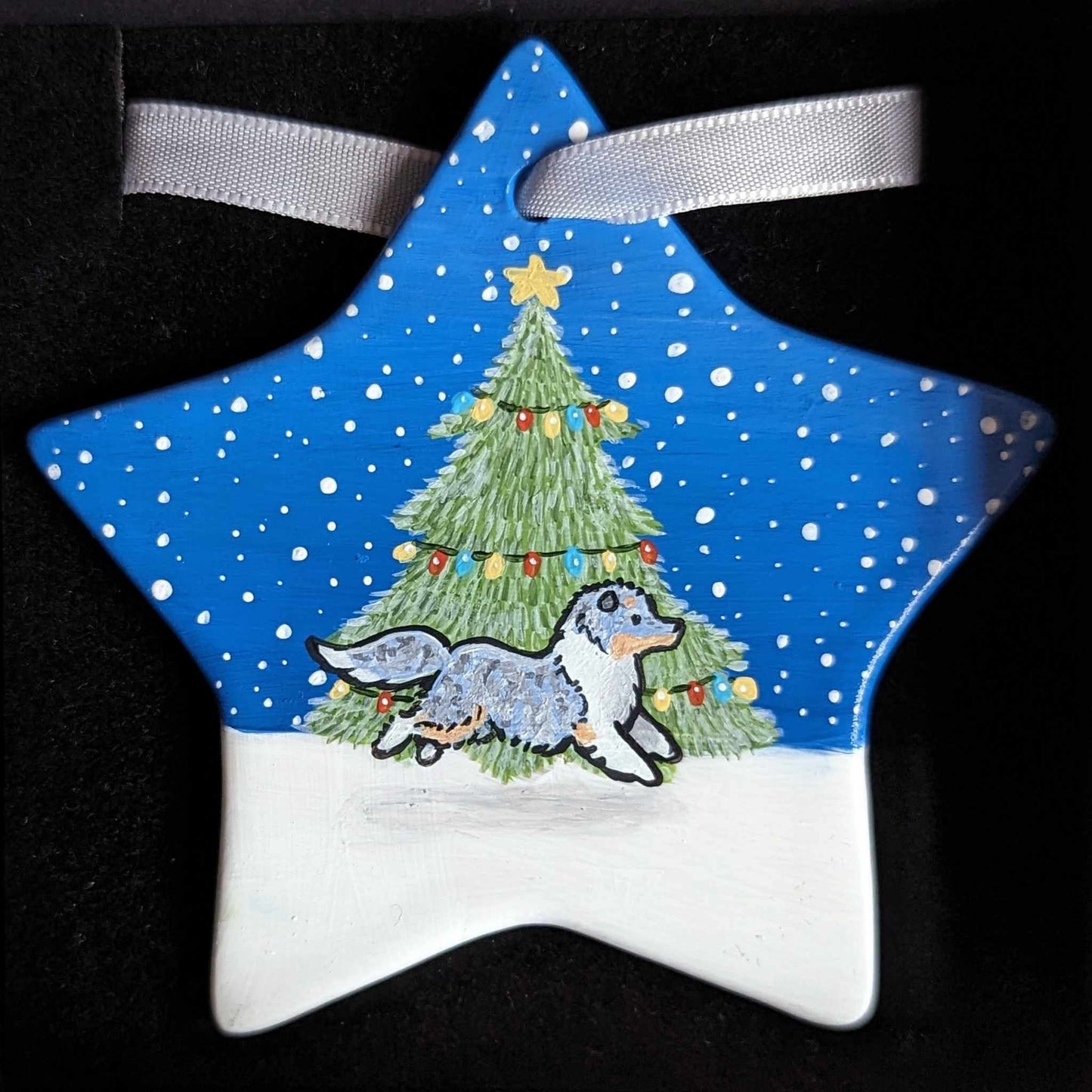 Collie Hand-Painted Ceramic Hanging Christmas Decoration | Ornament | Blue Merle |  Blue Merle | Rough | Shetland Sheepdog | Sheltie