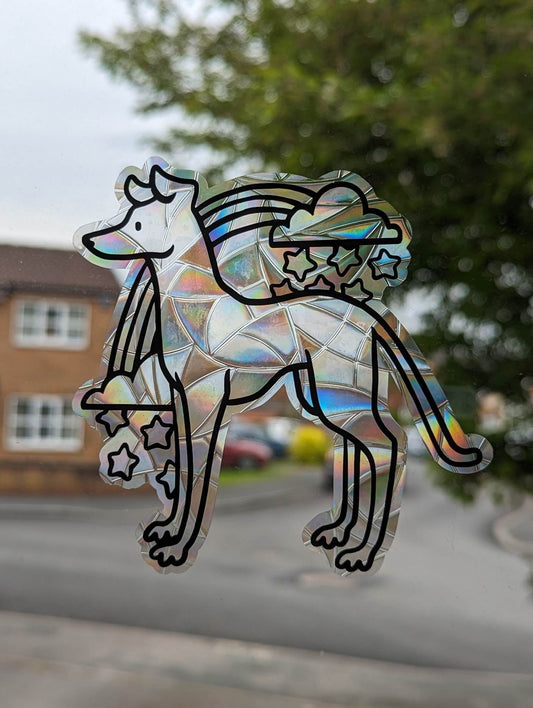 Sighthound Vinyl Window Cling | Sun Catcher | Beautiful Gift Idea | Dog Design | Cute Greyhound | Whippet | Lurcher | Rainbow