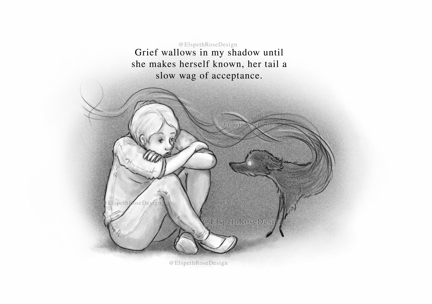 Grief is a dog. | Hardback book written & illustrated by Elspeth Rose