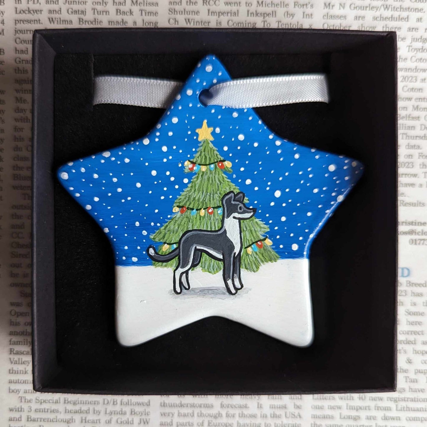 Sighthound Hand-Painted Ceramic Hanging Christmas Decoration | Ornament | One-of-a-Kind | Personalisable | Lurcher | Greyhound | Whippet