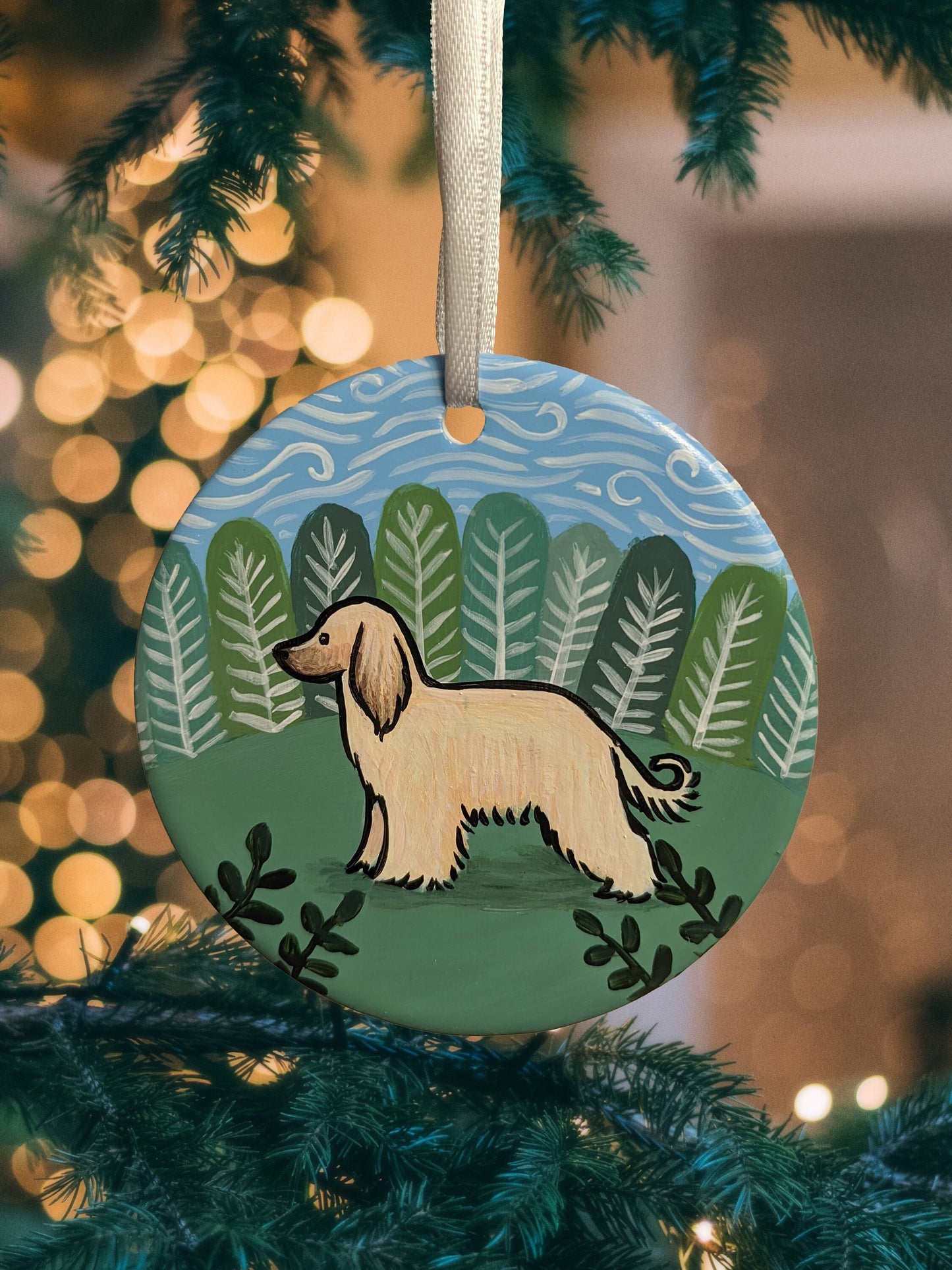 Afghan Hound Dog Hand Painted Ceramic Christmas Decoration | Ornament | One-of-a-Kind | Dog | Personalisable | Sighthound