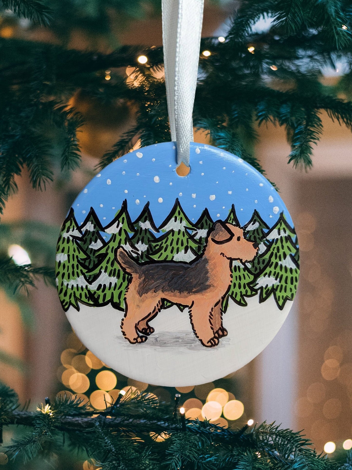 Terrier Hand Painted Ceramic Christmas Decoration | Ornament | One-of-a-Kind | Dog | Personalisable | Airedale | Lakeland | Fell | Irish