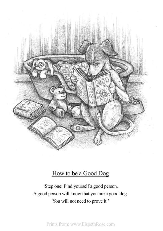 Good Dog Mounted Art Print | 6x8 Inches | Ready to Frame | Pencil Illustration Style | Children's Book Style