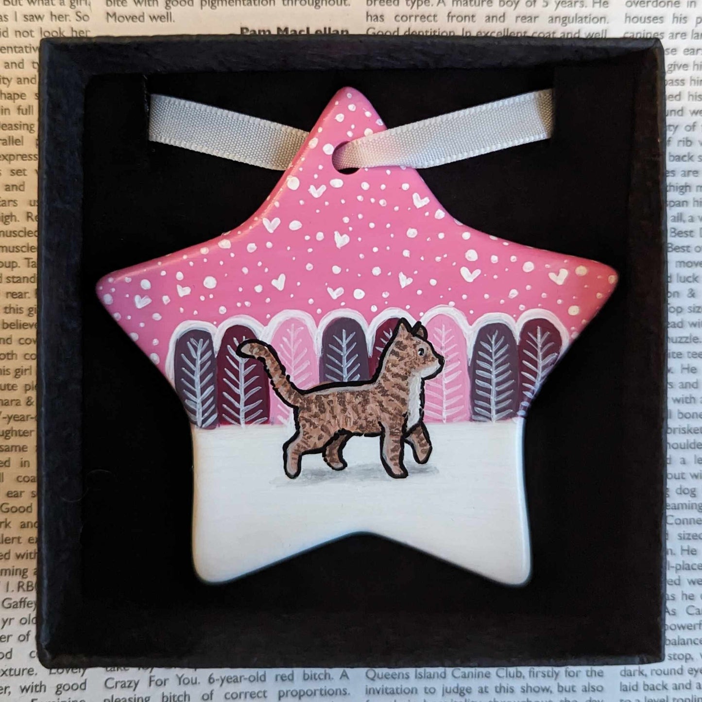 Tabby Cat Hand-Painted Ceramic Hanging Christmas Decoration | Tabbie Cat | Free Personalisation | Ornament | One-of-a-Kind