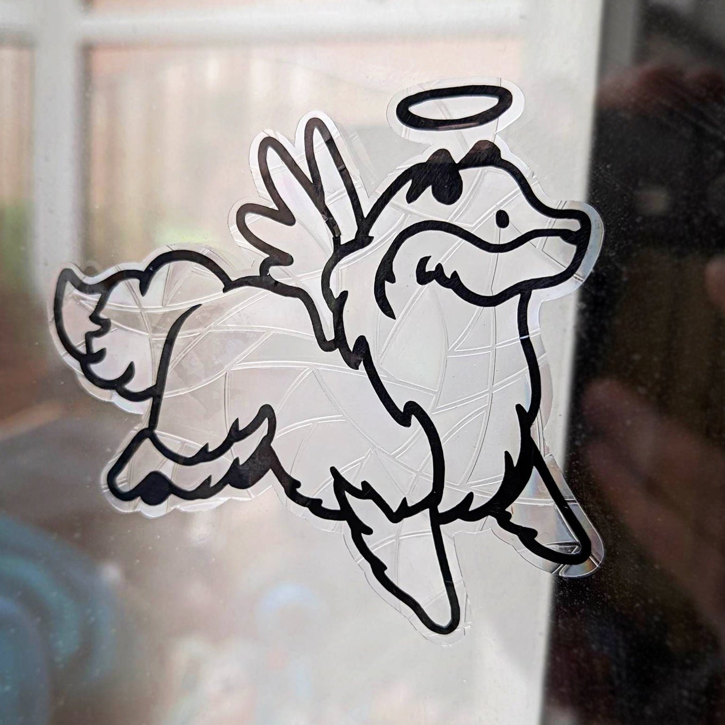 Angel Collie Vinyl Window Cling | Sun Catcher | Gift Idea | Dog Design | Cute Rough Collie | Sheltie Shetland Sheepdog| Rainbow Bridge