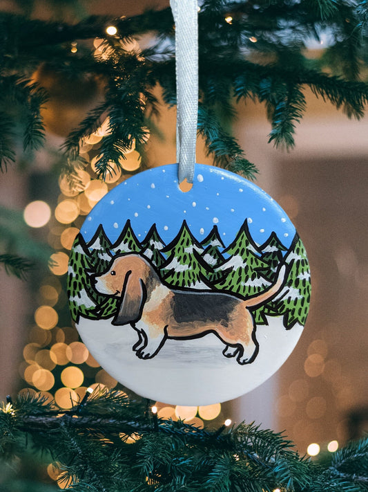 Basset Hound Hand Painted Ceramic Christmas Decoration | Ornament | One-of-a-Kind | Dog | Personalisable