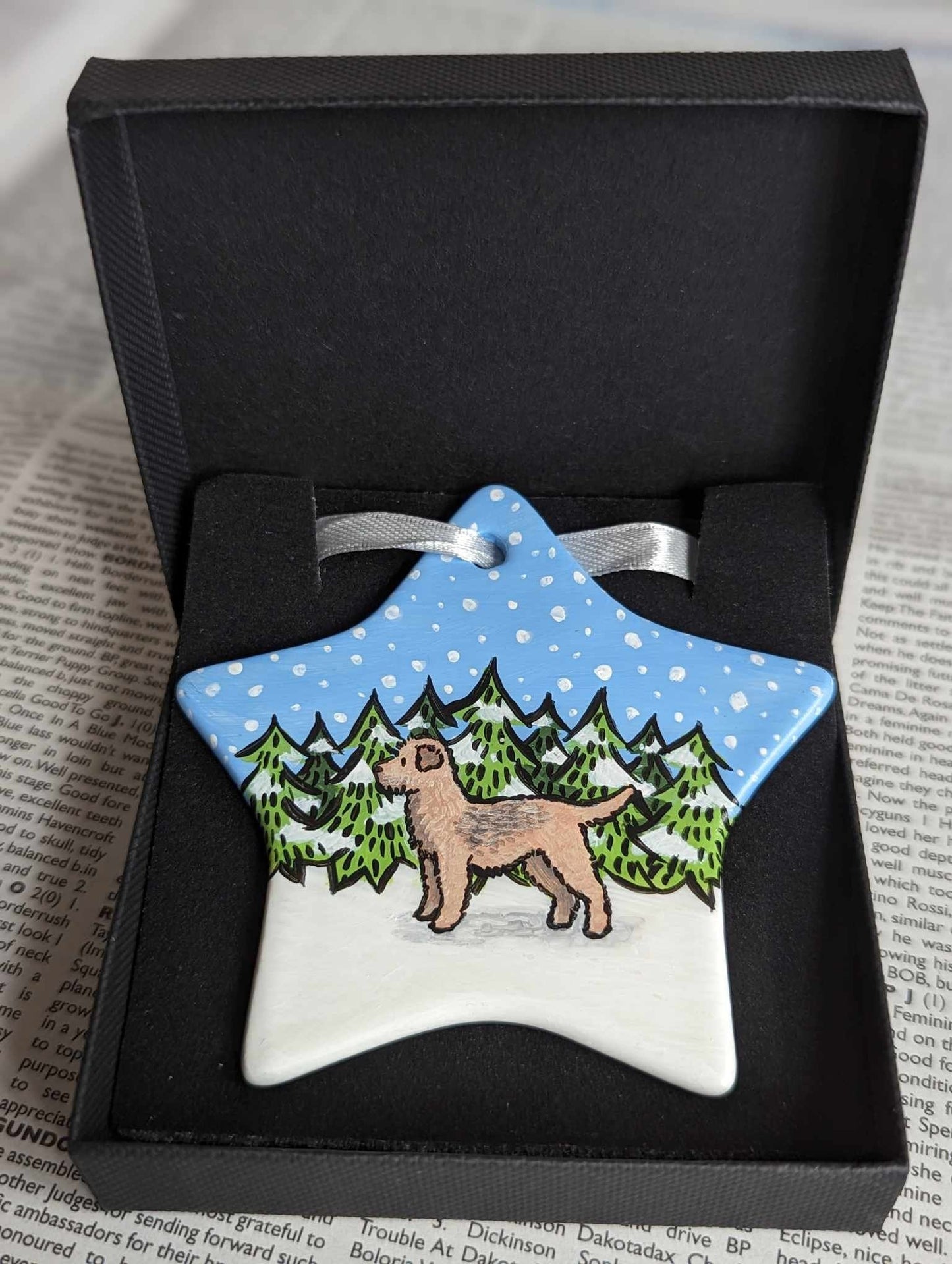 Border Terrier Hand-Painted Ceramic Hanging Christmas Decoration | Ornament | One-of-a-Kind | Dog | Personalisable