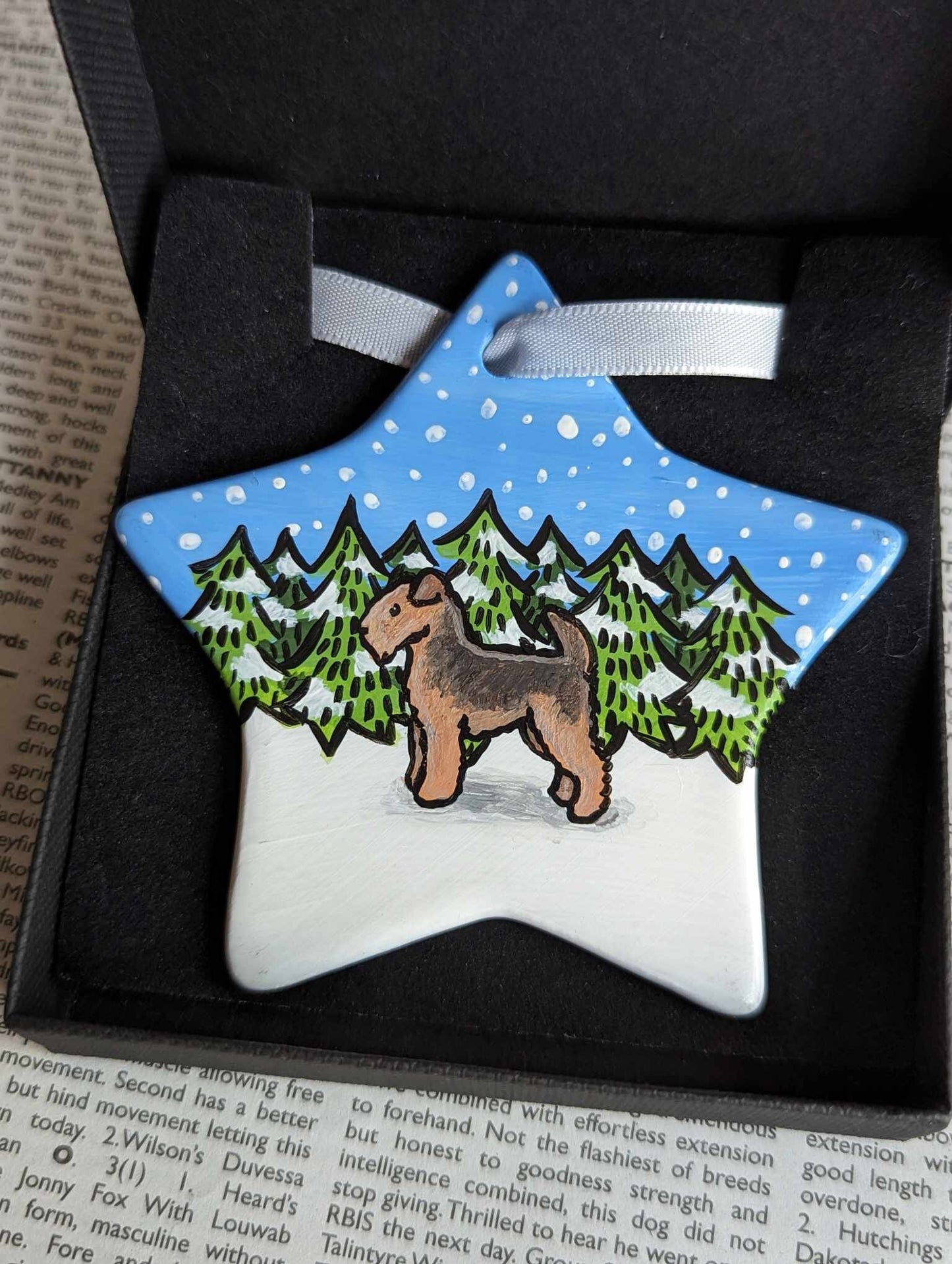 Airedale Terrier Hand-Painted Ceramic Hanging Christmas Decoration | Ornament | One-of-a-Kind | Dog | Personalisable