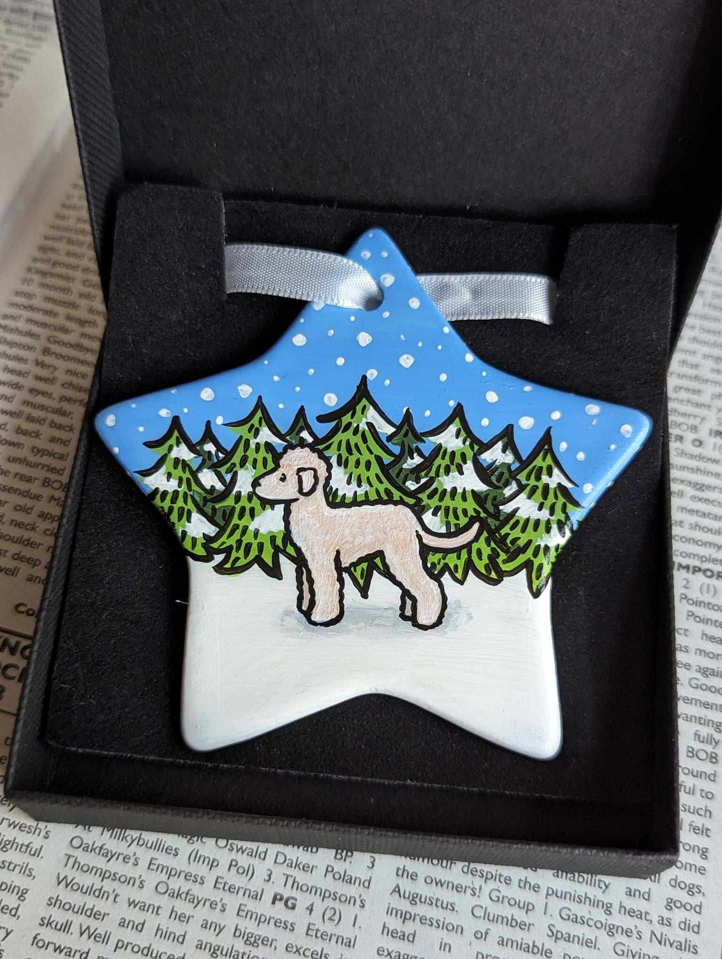 Terrier Hand-Painted Ceramic Hanging Christmas Decoration | Ornament | One-of-a-Kind | Dog | Personalisable | Bedlington